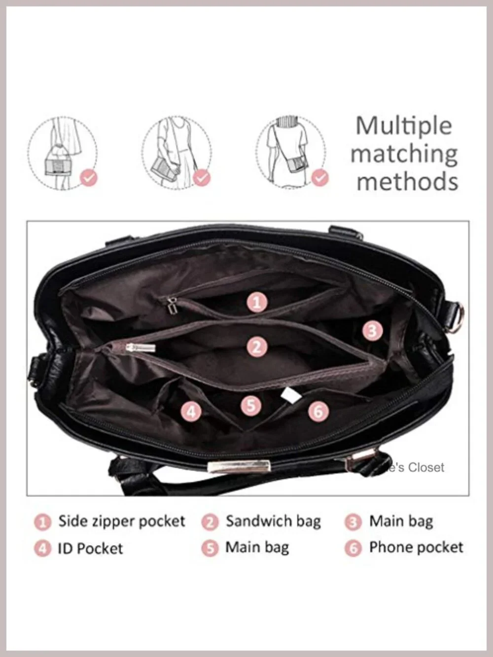 Faux Leather Satchel Handbag Top Handle Shoulder Tote Work Bag